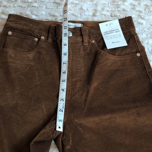 Madewell Pecan Chocolate Longline Straight Pants 27 Regular Velour Velvet - Picture 10 of 12